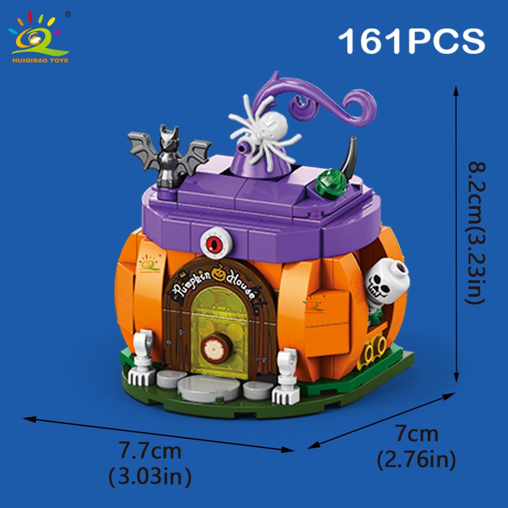 Ungiftige Halloween Modellbausteine Stadt Kürbis Geist Haus Zug Waggon Moc Steine Set Spielzeug Für Kinder Heimdekoration Geschenk