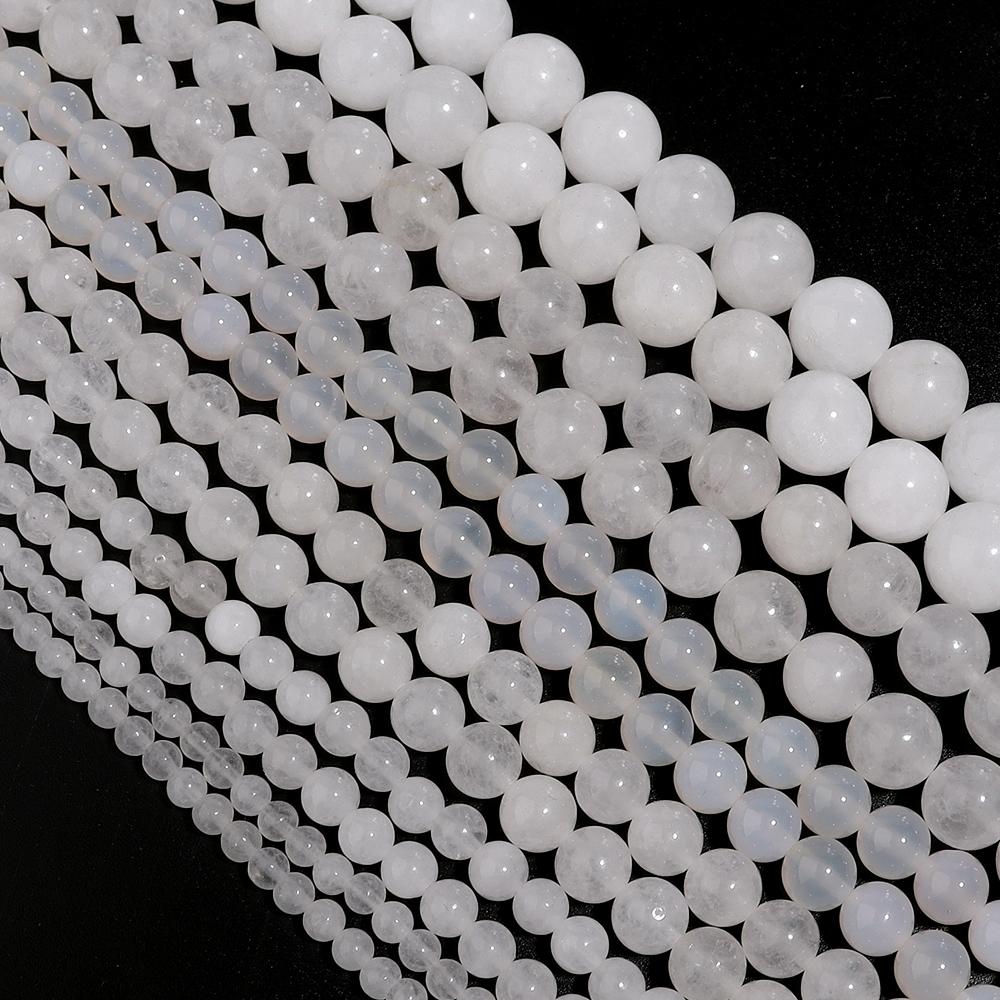 4/6/8/10/12mm Natural White Chalcedony Stone Beads Round Loose White Jade Stone Beads For Jewelry Making DIY Bracelet Necklace