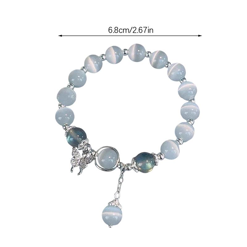 Imitation Cat'S Eye Blue Beaded Chain Bracelet Bracelet For Women Simple Hollow Butterfly Pendant Bracelets Jewelry Accessories