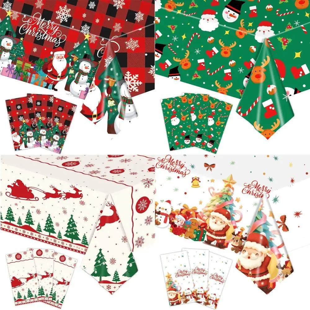 Plastic Christmas Tablecloth Disposable Bronzing Disposable Tablecloths Snowflake Pattern Snowman Design Table Cover