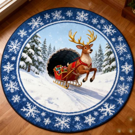Christmas Santa Gnome Quilted Round Mat Festive Area Rug Non-Slip Backing Door Mat Living Room Bathroom Kitchen Absorbent Mat