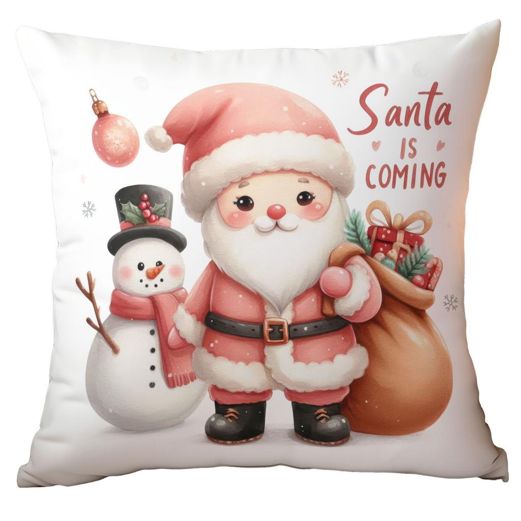 Christmas Pink Snowman Short Plush Pillow Cover Car Printed Sofa Cushion Home Pillow Cover Premium Durable Quality