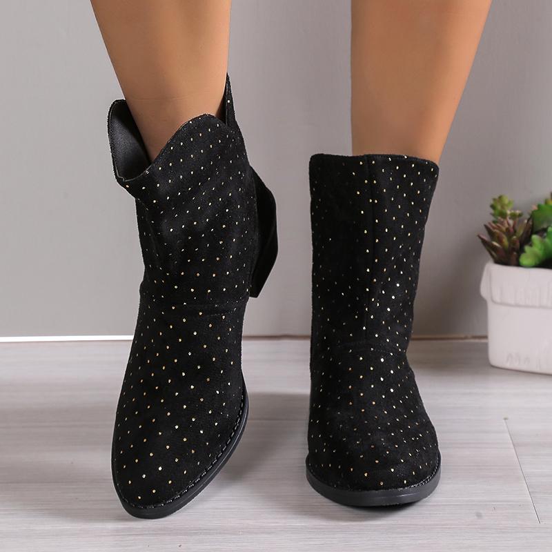 Round Toe, Thick Heel, Versatile Short Boots for Slimming, V-neck Fashion Boots