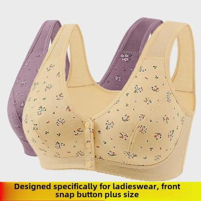 Μαλακό Βαμβακερό Σουτιέν με Μπροστινή Κούμπωμα για Μεσηλίκια Ηλικιωμένες Γυναίκες Χωρίς Μπανέλες Μεγάλο Μέγεθος Με Τυπωμένο Σχέδιο Λεπτό Γιλέκο