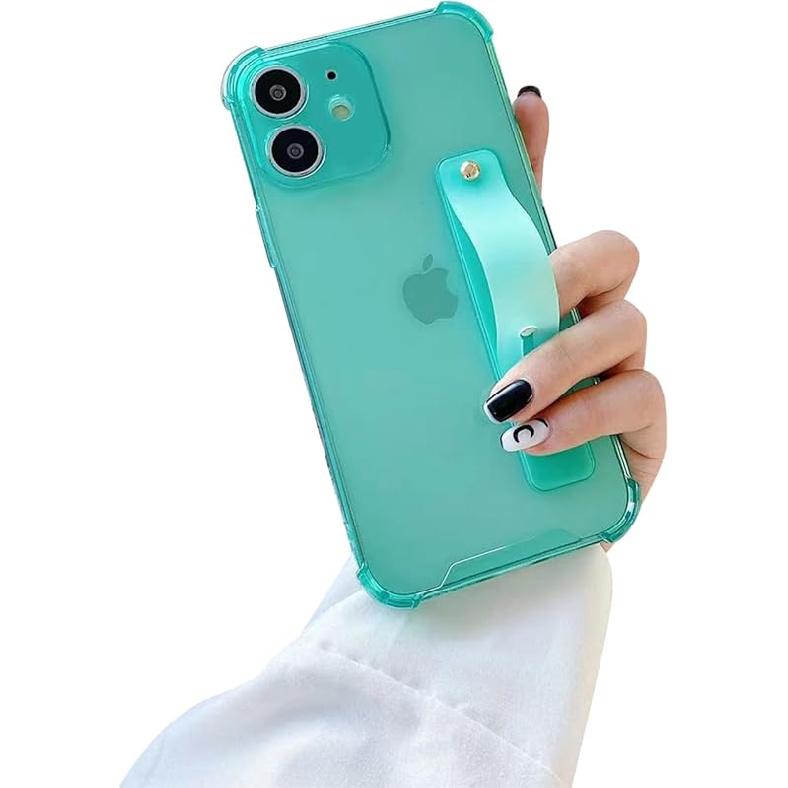 siduater Strap Holder Case for 6.1" iPhone 12 with Wristband Kickstand, Clear Soft TPU Protective Shockproof Bumper Cover, Adjustable Hand Grip Loop