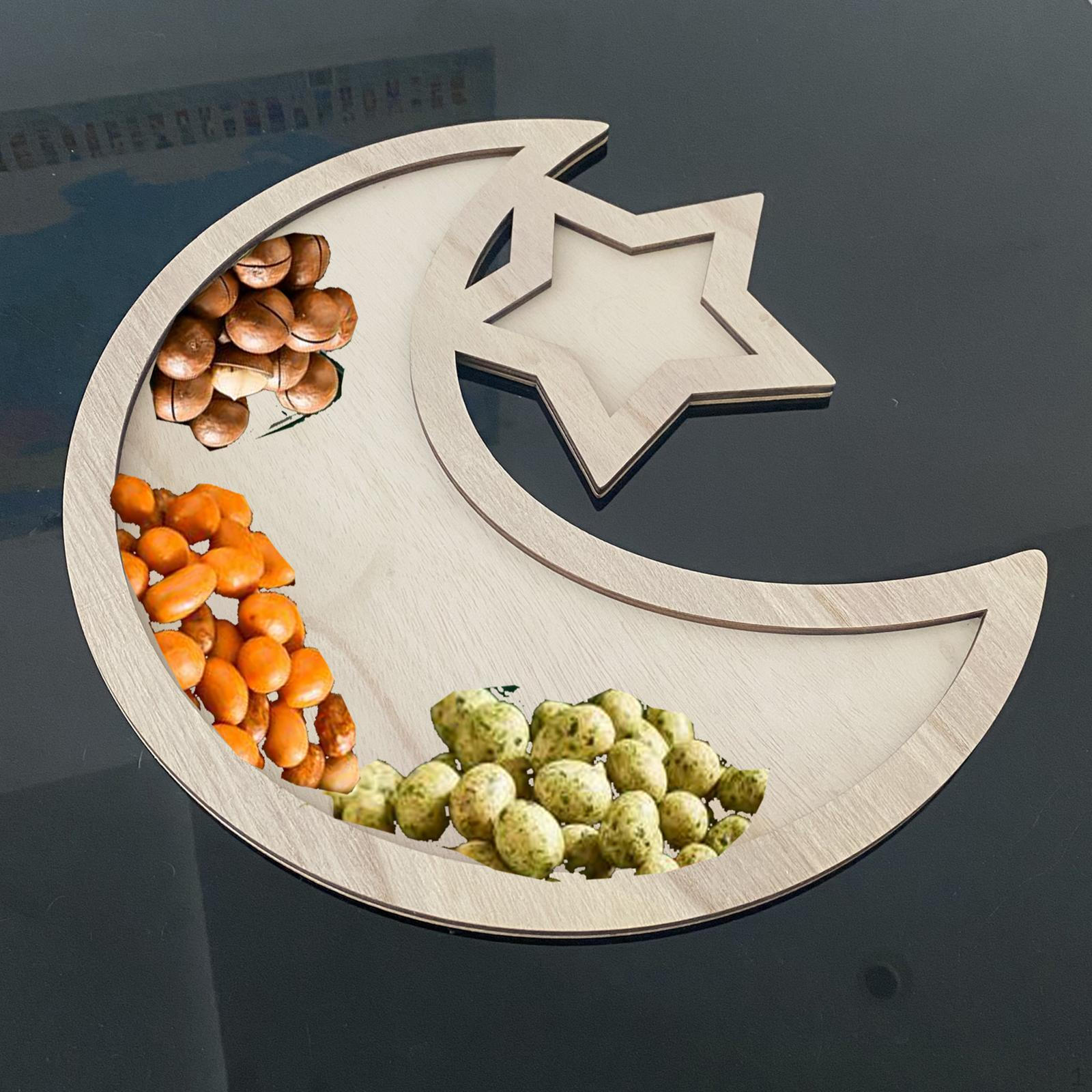 

Wood Fruit Tray Home Decor Moon and Star Table Islam Crafts Centerpiece Serving Tabletop