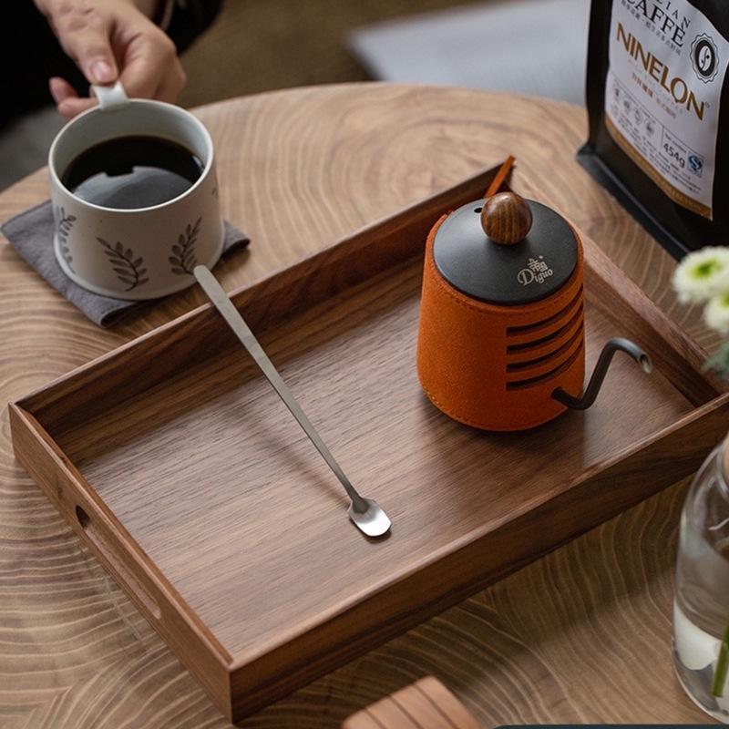 Black walnut tray Japanese style solid wood dry brewed tea tray rectangular household tea cup tray meal dessert plate