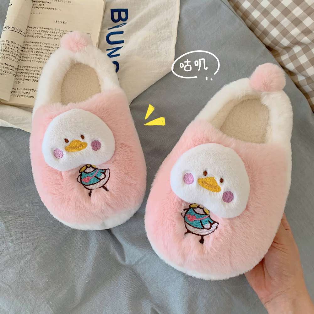 Thick bottom warm indoor home autumn and winter women's bag head cotton slippers cartoon duck casual comfortable slippers