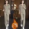 Plus Velvet Thickened Winter Casual Western Style Loose Hooded Sweater Sportswear Suit Mother Two-piece Winter