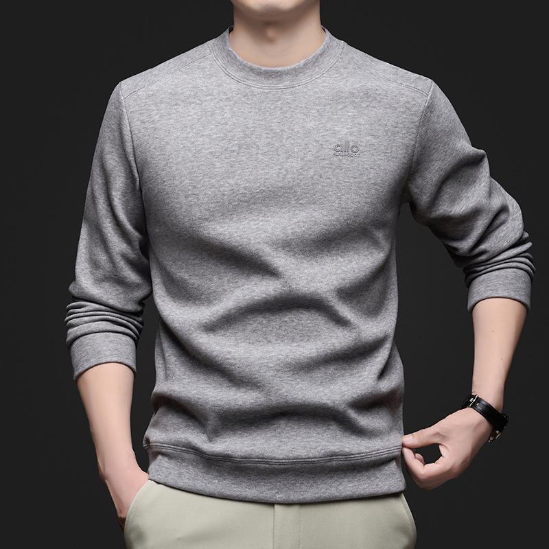Men's 2025 Winter Fashionable Round Neck Long Sleeve Hoodie - Trendy, Versatile Solid Color Casual Wear