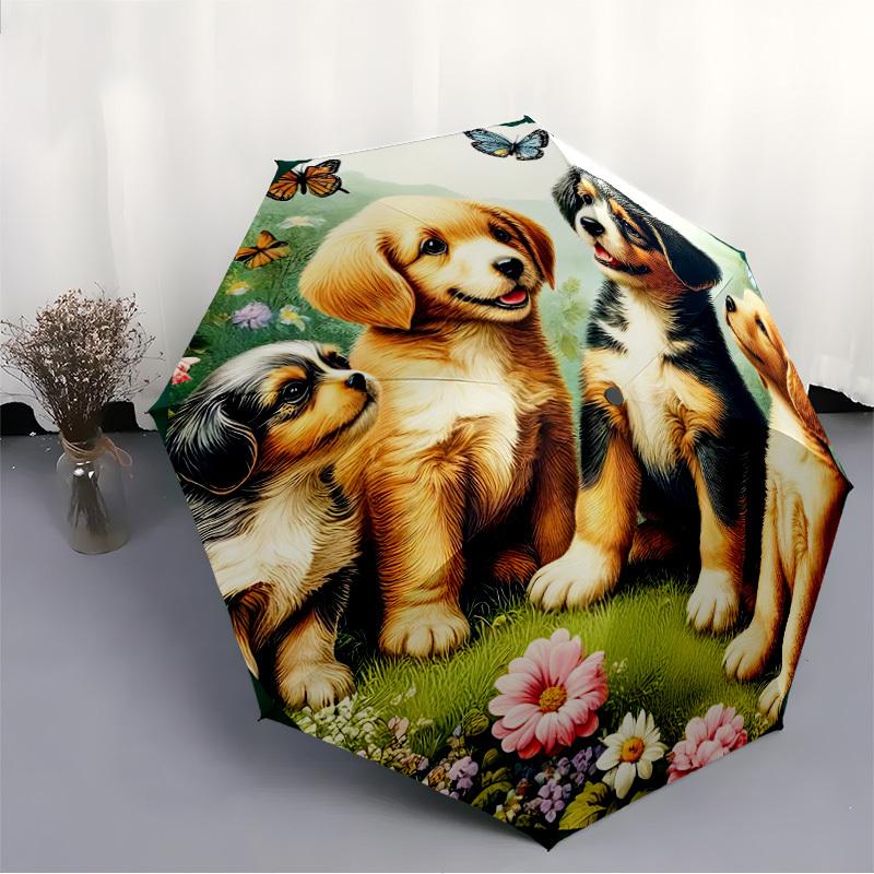 1pc Cute Puppies Artwork Folding Umbrella, Durable, Suitable for Outdoor Activities or Rain, Suitable for Commuting yy251027119