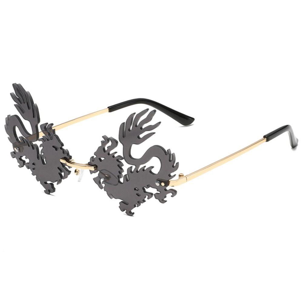 12Styles Chinese Dragon Shaped Sunglasses Metal Frame Rimless Sun Glasses Party Decor Glasses for Women Men UV400 Protection