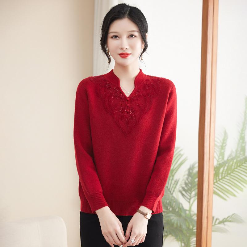 

Вязаный свитер мамы 2024: Теплая, толстая флисовая рубашка для женщин среднего и пожилого возраста M (85-95 jin)