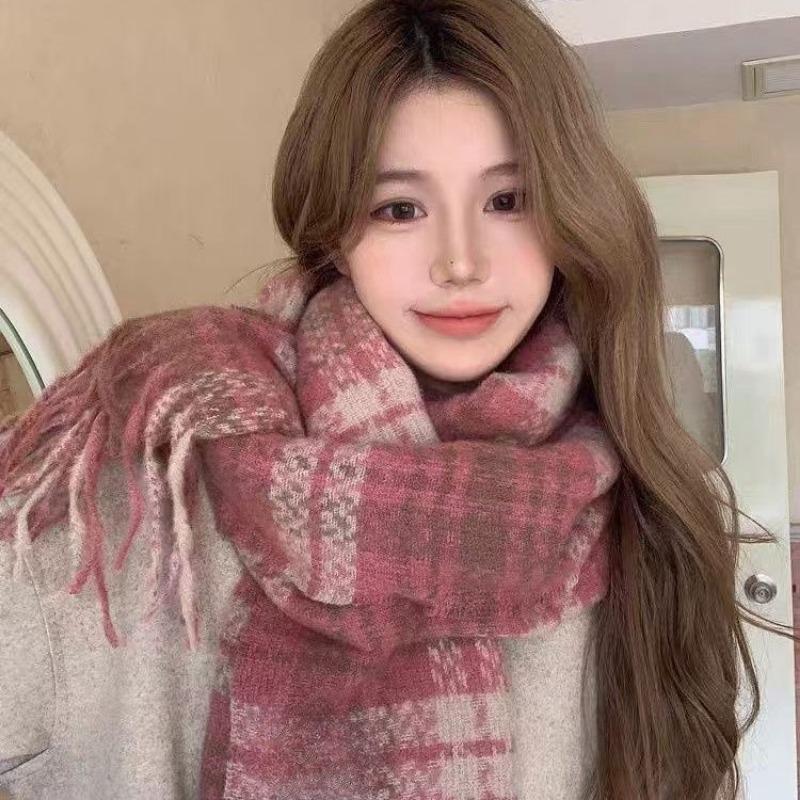 New Christmas red scarf women's winter high-end plaid imitation cashmere shawl atmosphere versatile scarf