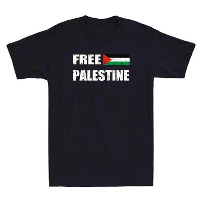 Free Palestine Mit Palästinensischer Flagge Unterstützung Vintage Herren Kurzarm T-Shirt