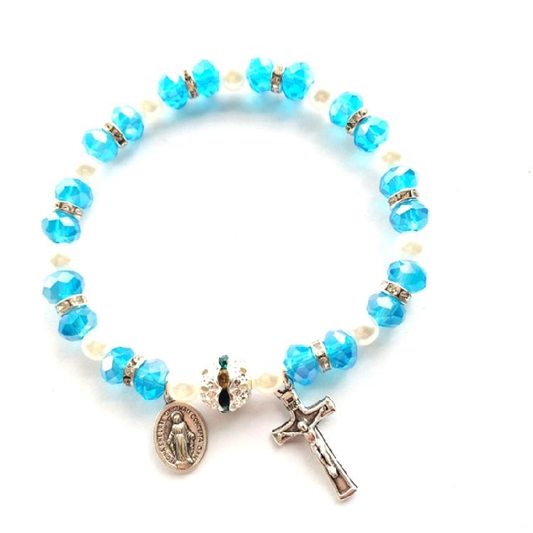 Cross Rosary Bracelet Elastic Bead Jewelry Men Hand Decoration Supplies