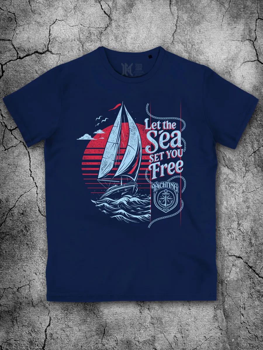 Men s mint cotton T-shirt with print and lettering 3XL