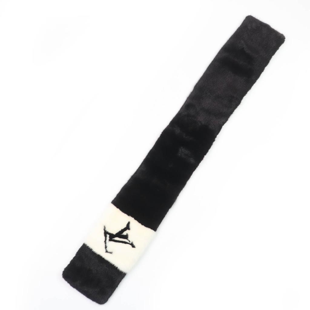 Louis Vuitton Shawl Echarpe Goglam LV Logo Black White Mink Women M77866 Used