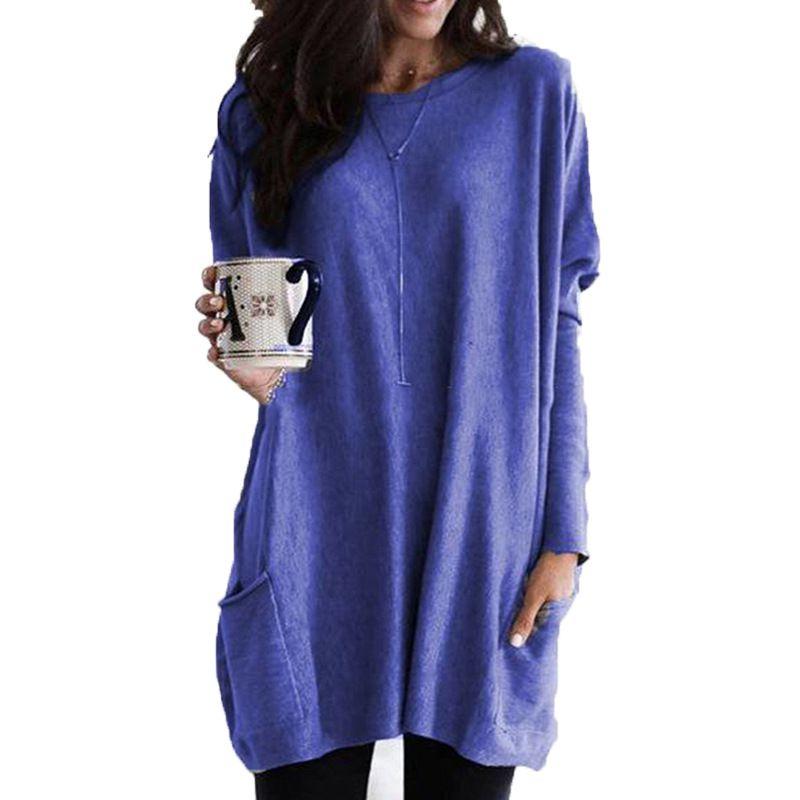 Elegant Women's Jumper Mini Dress Blouse In Vibrant Colors With Two Pockets