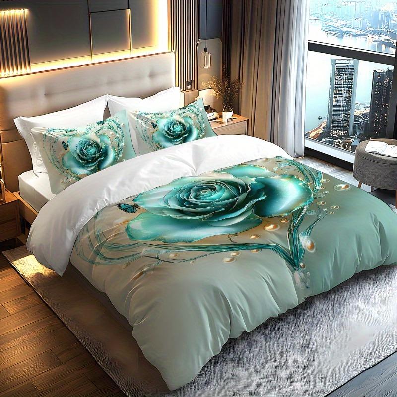 Blumen Bettwäsche Set Rose Bettbezug Set Steppdeckenbezug mit Kissenbezug für Schlafzimmerdeko Geburtstagsgeschenk Halloween Weihnachtsgeschenk