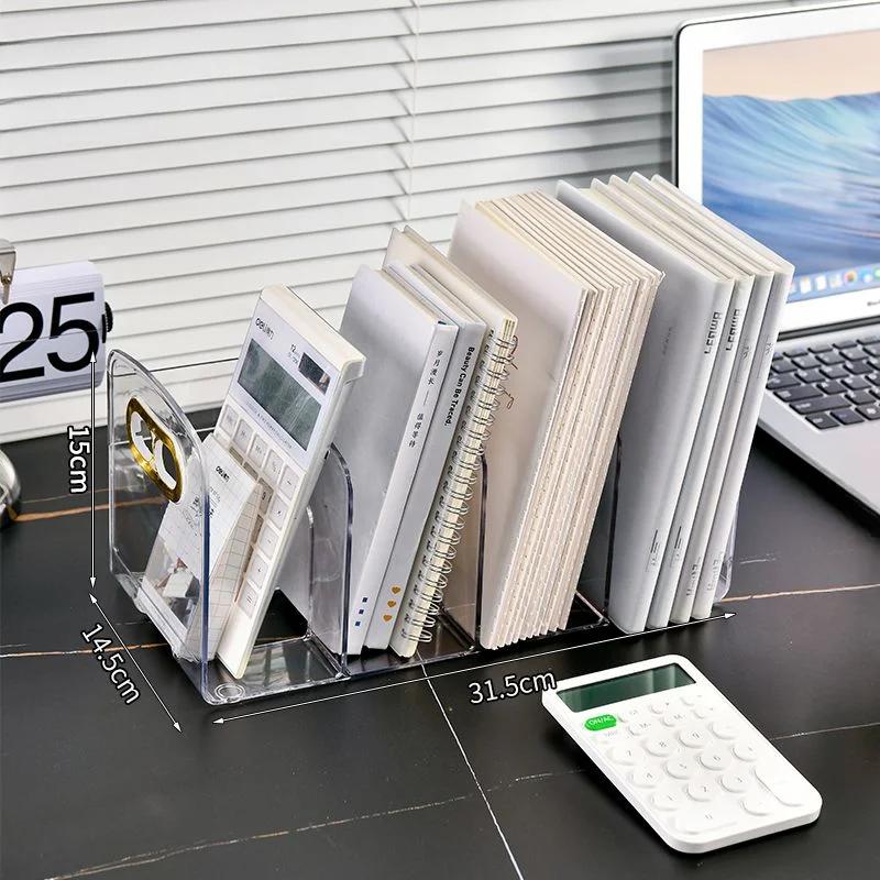 Acrylic Book Storage Rack with Box Portable Transparent Thicken Anti-slip Base Student Stationery Organizer Storage Home Items