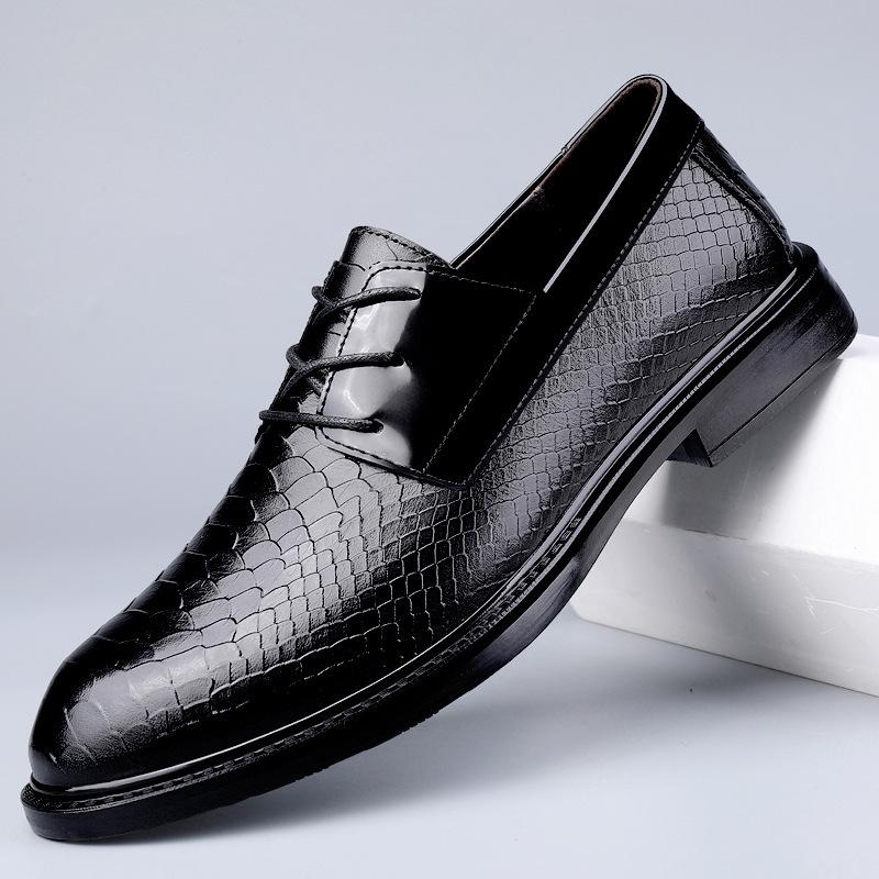 Men's shoes business casual leather shoes sling lace-up lazy shoes large size breathable embossed British small leather shoes