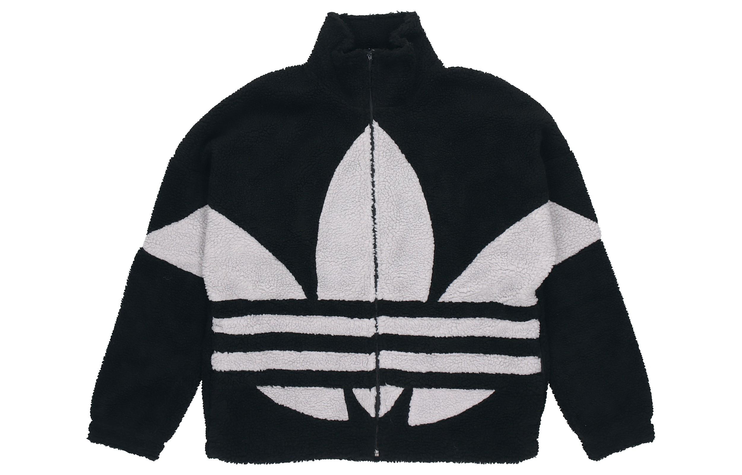 adidas originals Trefoil Logo Fleece Retro Stand Collar Jacket Black HC0325 XS