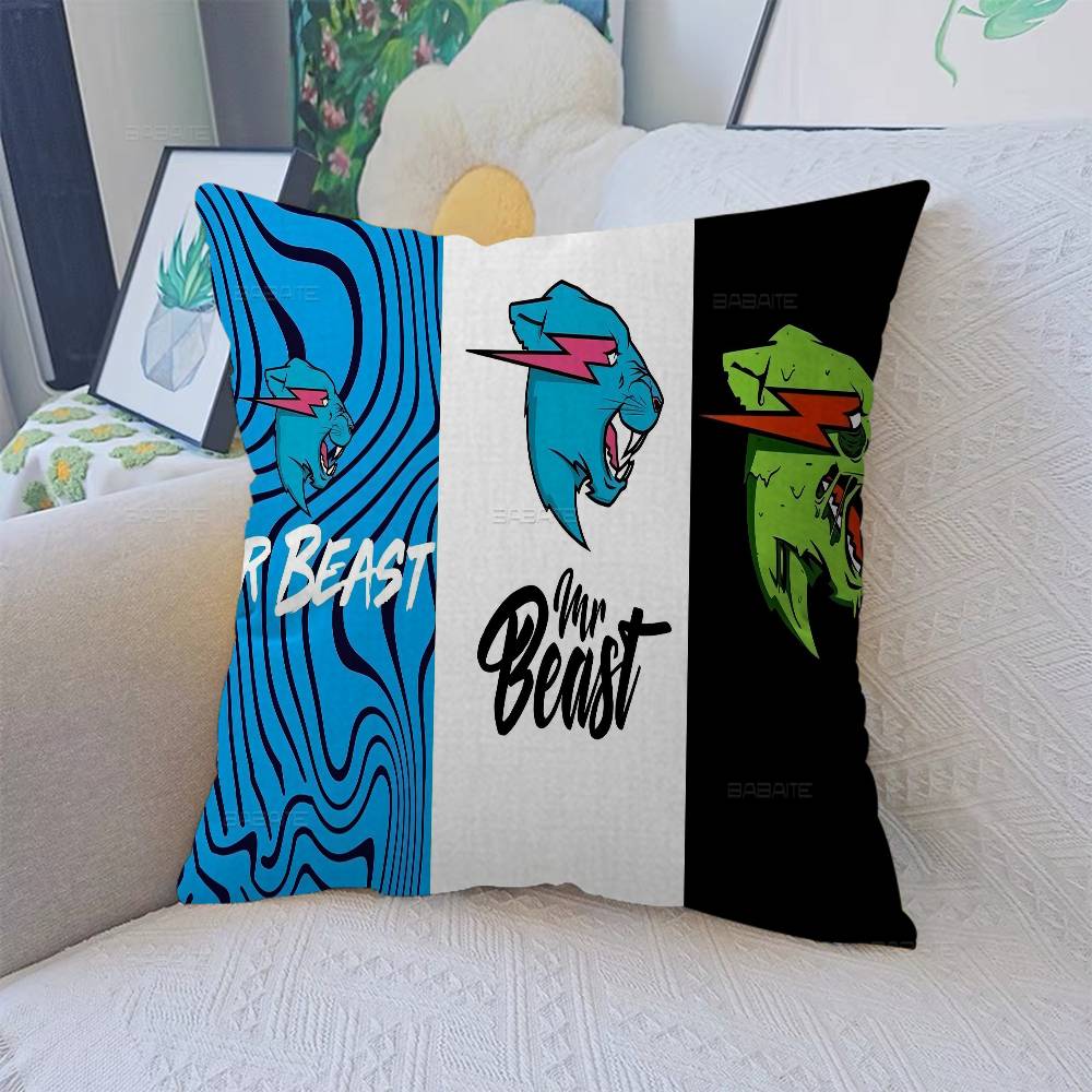 Game Blogger MrBeasts Pillow Covers Cartoon Sofa Decorative Home Doublesided Printing Short Plush Cute Cushion Cover