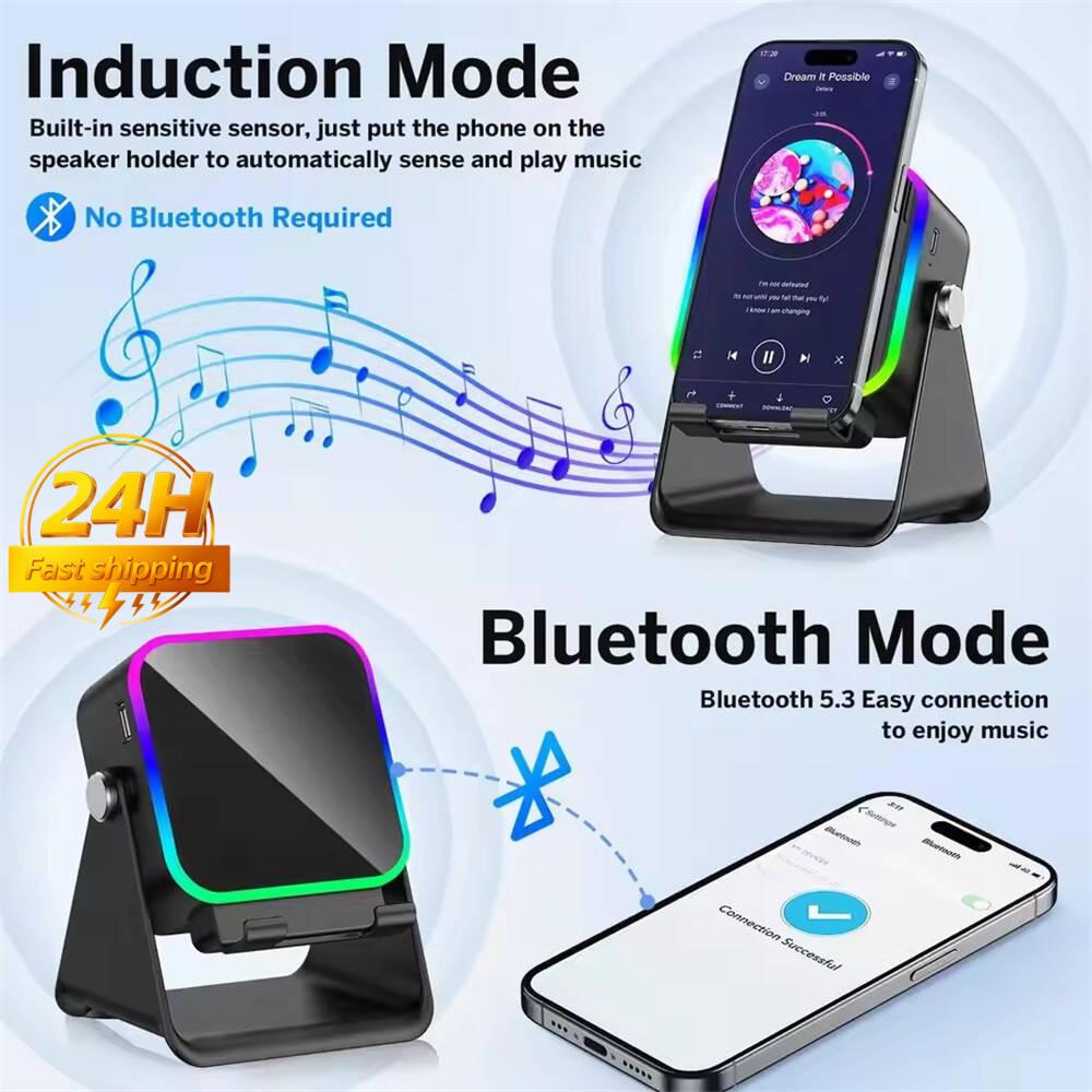 2 In 1 Adjustable Phone Stand Bluetooth Speaker RGB Light Desktop Holder for Office Movie Watching iPhone Android Smartphones