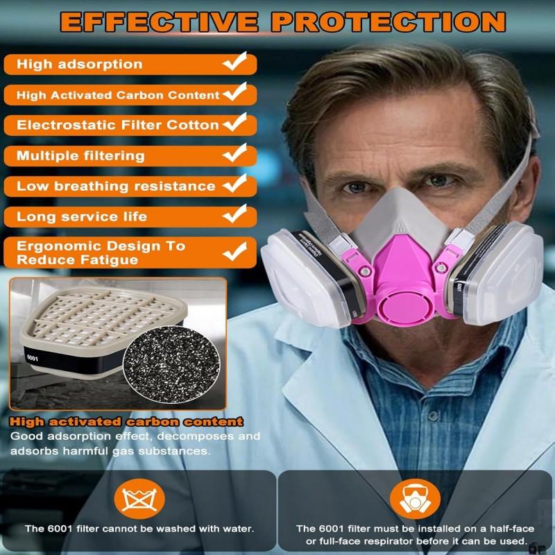 Half Face Respirator Kit, Activated Carbon Filters for Paint, Chemical, Welding, with 10 Filter Cottons