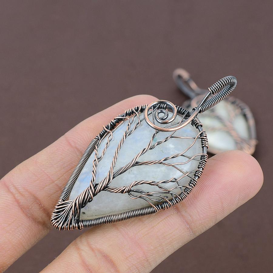 Baum des Lebens Regenbogenmondstein Kupferdraht Wickel Schmuck Anhänger 2,76" J2S26