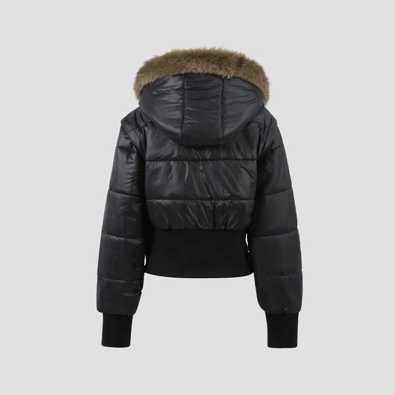 Detachable Sleeve Hooded Puffer Jacket Fall Winter Slim Fit Warm Coat Women