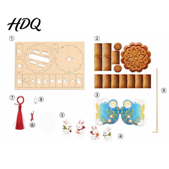Creative School Project Mid-Autumn DIY Moon Rabbit Lantern Kit 3D LED Handheld Lantern Mooncake Tassel Decor Ancient Style Craft Set for Home