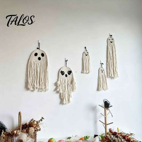 Living Room Wall Accents Handmade Cotton Rope Ghost Hanging Ornament for Halloween, Indoor Outdoor Halloween Pendent Front Door Window Yard