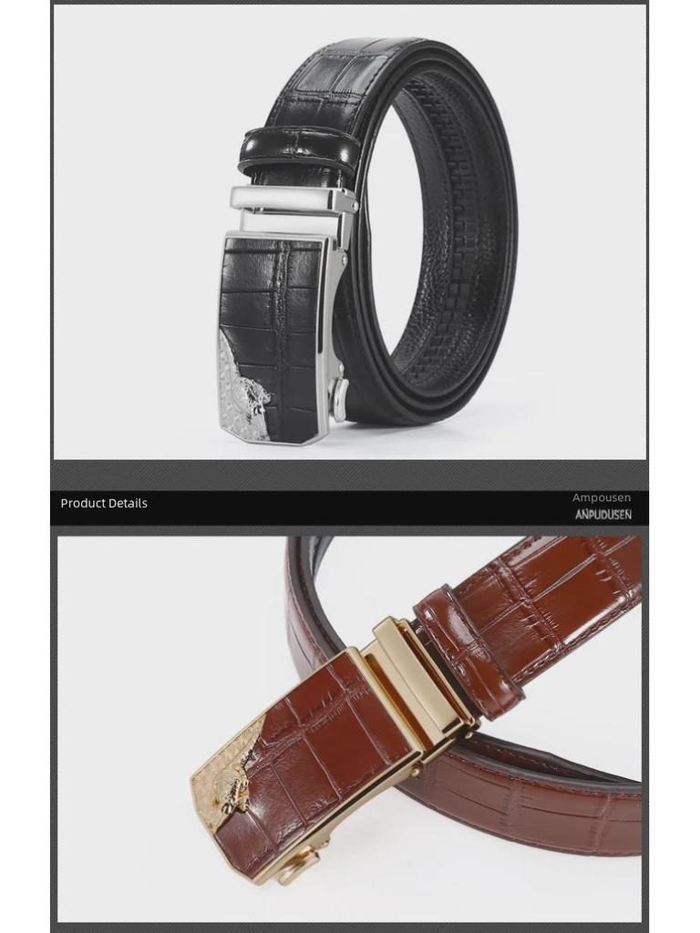 Men's High-End Crocodile Pattern Leather Belt with Alloy Automatic Buckle, Perfect for Business Wear