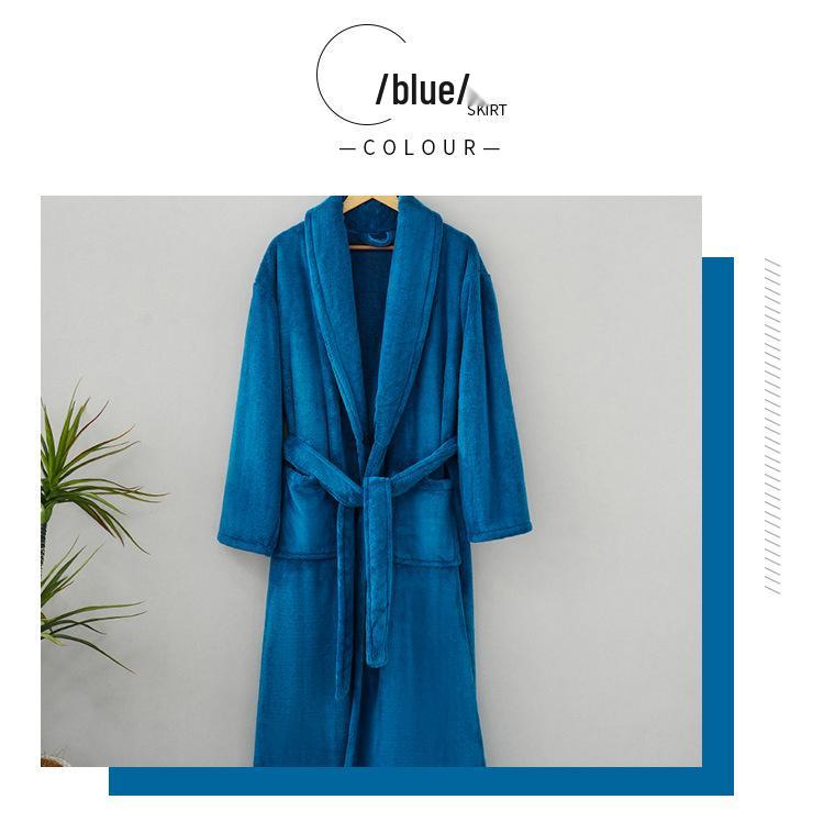 Couple's Thickened Coral Fleece Bathrobe - Autumn/Winter, Plus Velvet, Shawl Collar, Long Sleeve, Plus Size Homewear