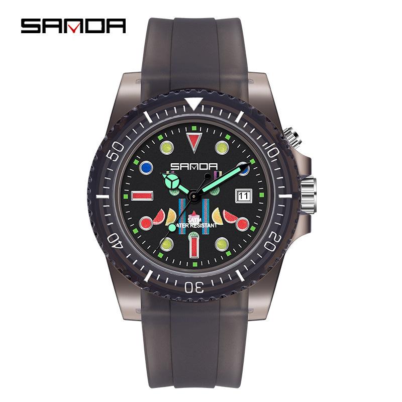 SANDA Youth Watch TJ6078 Double Calendar Glow Junior High School Student Simple Personality Transparent Watch Band Men's and Women's Watch