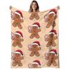 1pc Gingerbread for Man Flannel Blanket - Soft Warm 280gsm All-Season Bedspread with Gingerbread Cookie & Candy Cane Print, Beige/Brown Holiday Decor 