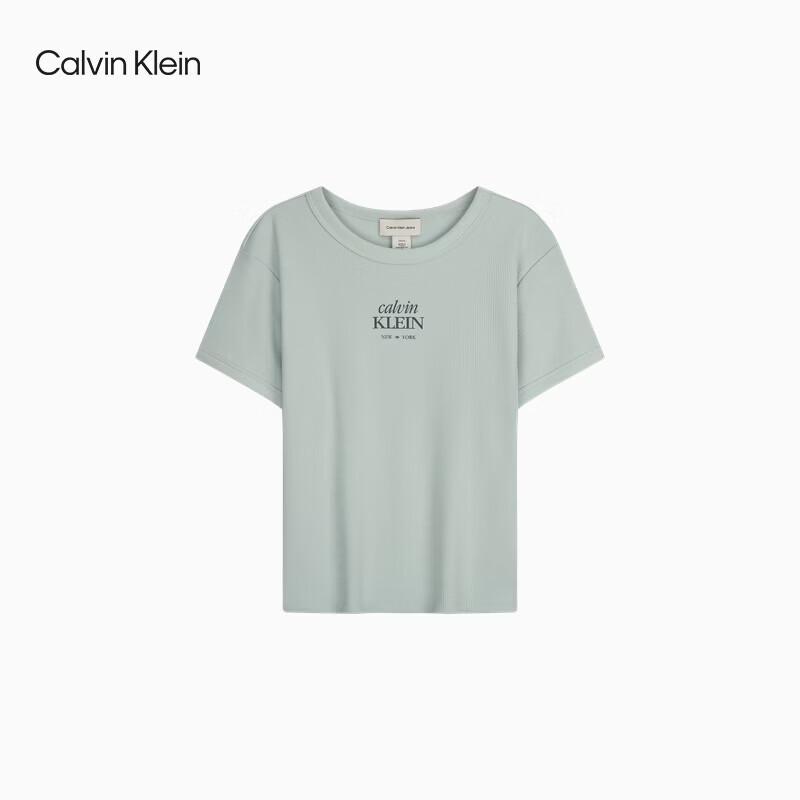 Calvin Klein Jeans Women's CK Logo Ribbed Slim Fit Tee