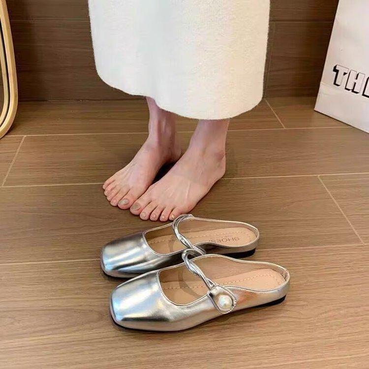 Flat-bottomed Temperament Bag Head Half Slippers Women's Shoes Wear Soft-soled New Spring and Summer French Mary Jane Half-tray Single Shoes