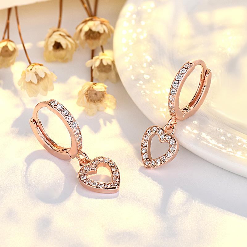 Gold Plated Heart Shaped Earrings for Women with Zirconia Embedded Copper Jewelry Clip On Fashion Accessories