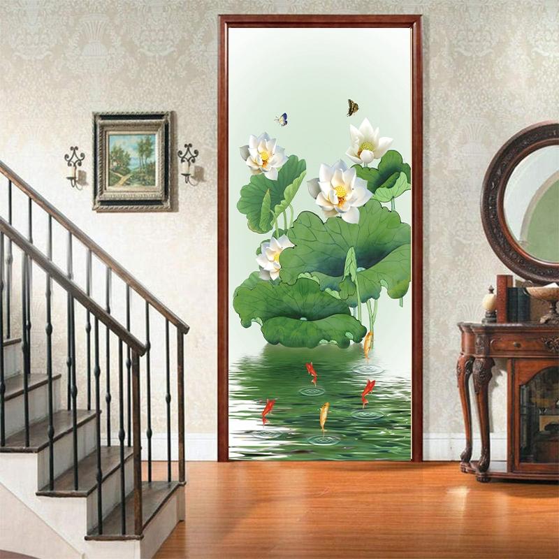 Landscape Door Fridge Decoration Stickers Sunset Simple Abstract Lines Bamboo Wallpaper For Living Room Home Decor Bedroom Art Decals