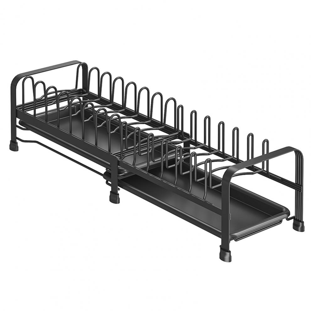 Pull Out Dish Storage Rack Carbon Steel Plate Drain Stand Holder Kitchen Drawer Organizer for Dishes Lids Cutting Boards