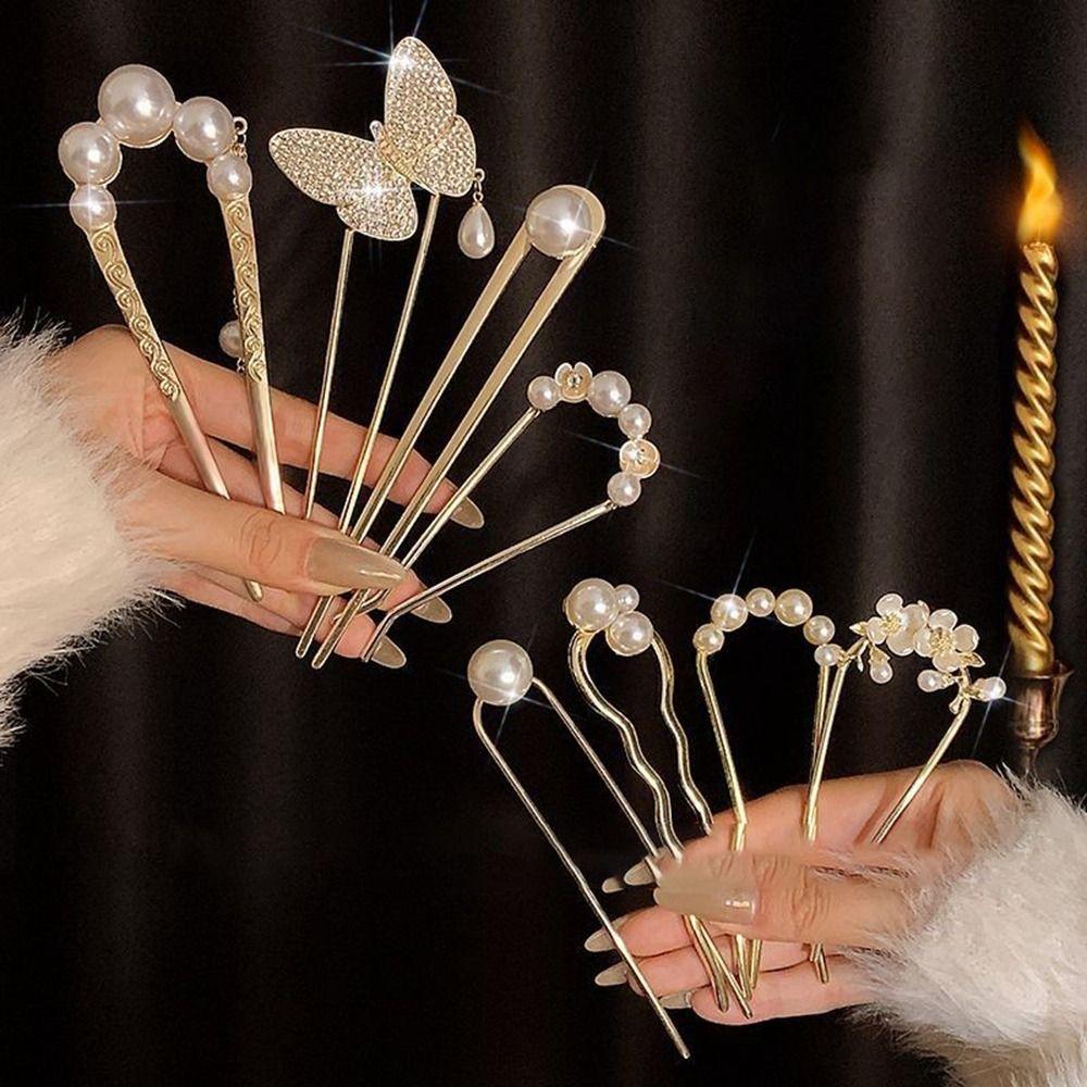 Headdress Pearl Hairpin U-shaped U-shaped Hairpin New Pearl Pendant HairClip  Women Girl