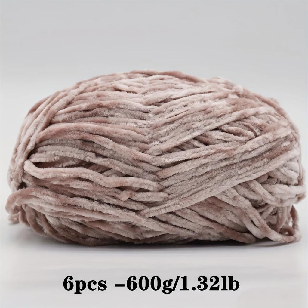 6-Pack Soft Chenille Velvet Yarn, 100g Each, 100% Polyester, Assorted Colors, for Crocheting Sweaters, Coats and DIY Crafts