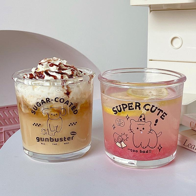 South Korea Cartoon Dessert Cup Glass Couple Coffee Cup Water Cup Glass Large Capacity Drinking Cup