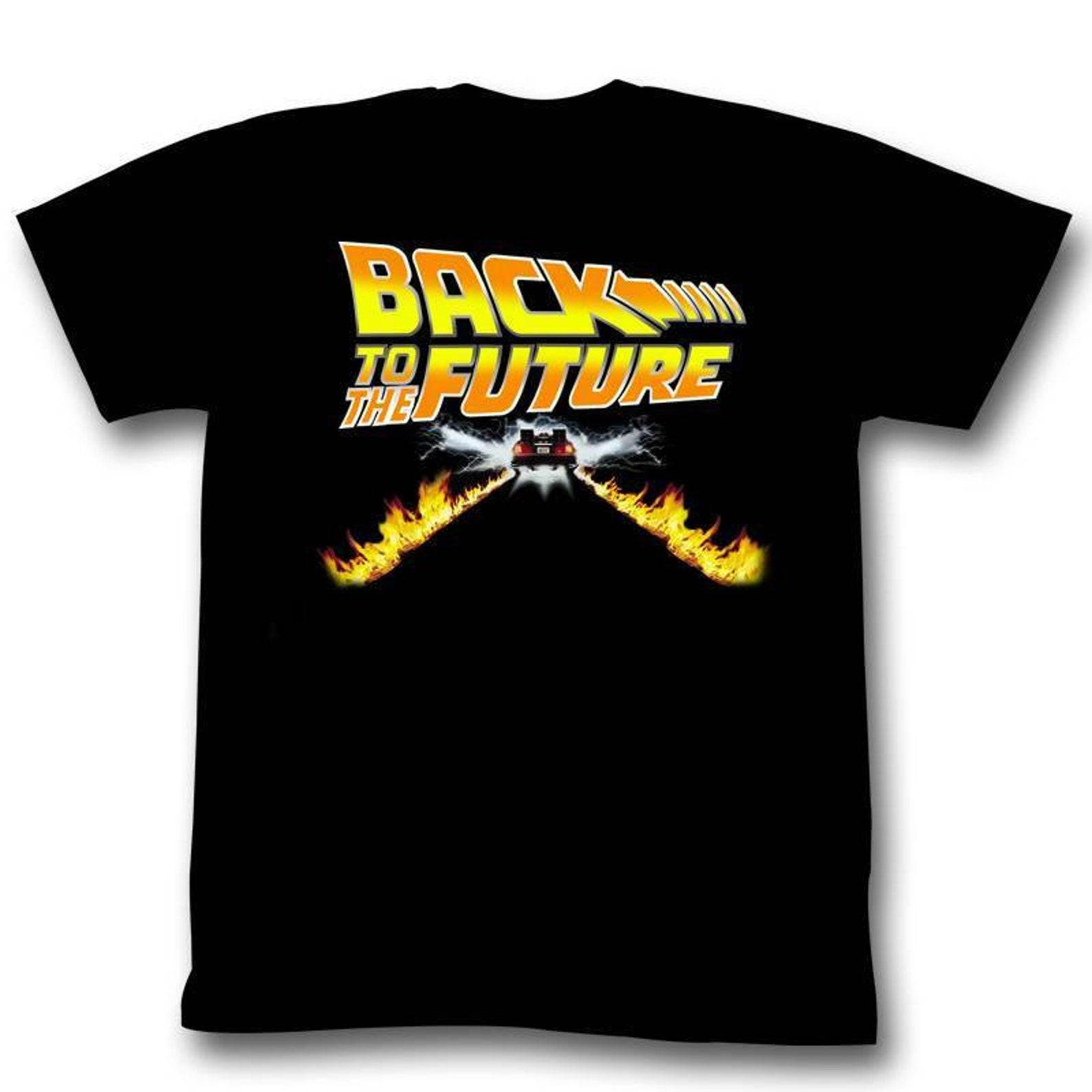 Back to the Future Car Flames Black Adult T-Shirt L