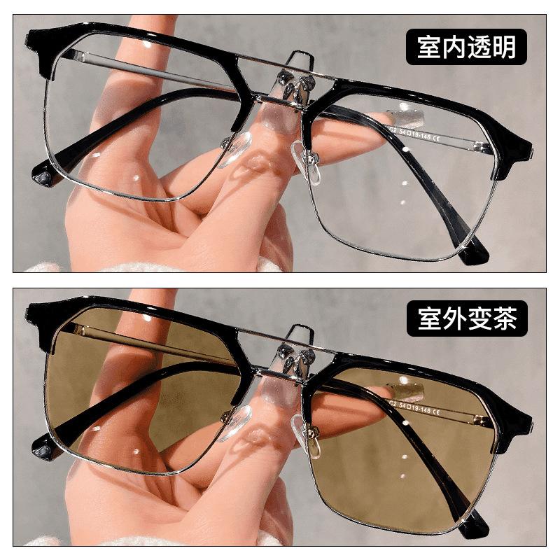Color-changing half-frame myopia glasses, men's large frame looks thin and handsome, and flat light mirrors can be equipped with prescription lenses