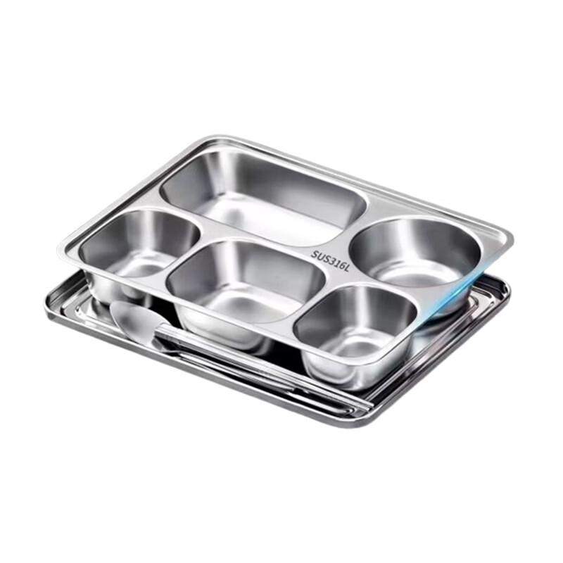 Extra Thick 316 Stainless Steel 5-Compartment Dinner Plate with Lid