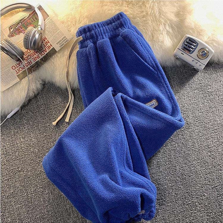 

Women s Lambswool-Lined Harem Pants - Elastic Waist, Loose Fit, Warm for Autumn/Winter Medium синий
